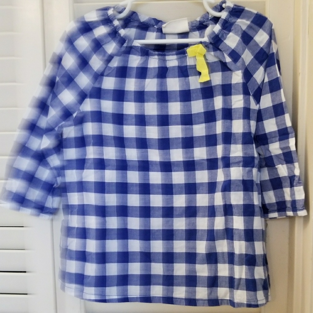 EUC Girl's MiniBoden Gingham Blue&White Blouse 5-6